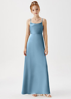 Azazie Shale Junior Robe Trapèze en Satin extensible Acier Bleuté image6