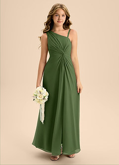 Azazie Brooke Junior Olive A-Line Side Slit Chiffon Dress image3