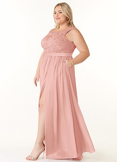 Azazie Elly Robes de demoiselle d'honneur Robe Trapèze en Mousseline de soie Encolure dégagée en dentelle Rosette image8