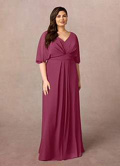 Azazie Oksana Mother of the Bride Dresses Mulberry A-Line V-Neck Pleated Chiffon Dress image1