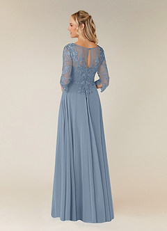 Azazie Noella Mère de la mariée Robes Robe Trapèze en Mousseline de soie Col V Dentelle Bleu Poussiéreux image4