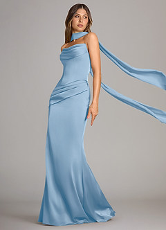 Azazie Sorrel Bridesmaid Dresses Powder Blue Mermaid Strapless Stretch Satin Convertible Dress image5