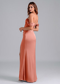 Azazie Asha Vestidos de damas de honor Vestido de Coral de Satén Elástico de Corte Recto Convertible con Vestidos sin tirantes image2