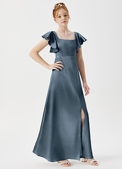 Azazie Bondi Junior Twilight A-Line Side Slit Metallic Satin Dress image3