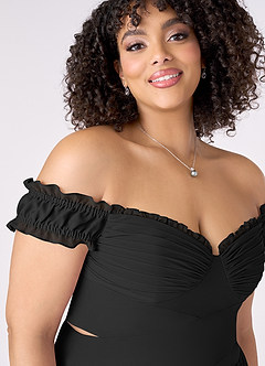 Barbie ♥ Azazie Bridesmaid Dresses Black A-Line Off the Shoulder Chiffon Convertible Dress image11