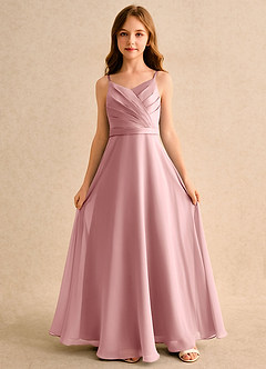 Azazie Umina Girls Formal Flower Girl Dresses Dusty Rose A-Line Pleated Matte Satin Dress image4