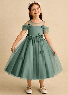 Azazie Juni Flower Girl Dresses Eucalyptus Ball-Gown Pleated Tulle Dress image1