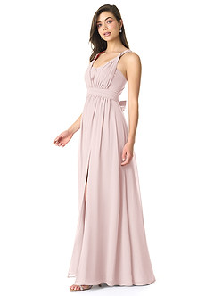 Azazie Olani Brautjungfernkleider Wandelbar A-Linie Schulterfrei Chiffon Kleid Zartrosa image4