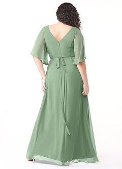 Azazie Cierra Robes de demoiselle d'honneur Robe Trapèze en Mousseline de soie Col en V Matcha image10