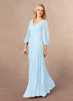 Azazie Zahara Mère de la mariée Robes Robe Trapèze en Mousseline de soie Col V plissé Bleu Ciel image3