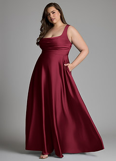Azazie Azaria Vestidos de madrinha de casamento Vestido Borgonha de Cetim elástico de Linha A com Corpete image10