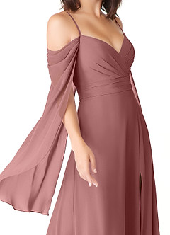 Azazie Cienna Bridesmaid Dresses Desert Rose A-Line Long Sleeve Chiffon Dress image6