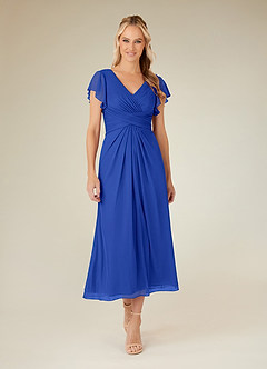 Azazie Vera Mother of the Bride Dresses Royal Blue A-Line V-Neck Pleated Mesh Dress image1