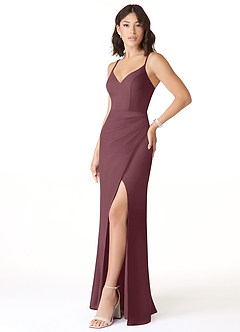 Azazie Leo Bridesmaid Dresses Sangria Mermaid V-Neck Pleated Chiffon Dress image3