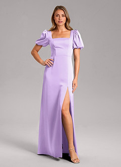 Azazie Fyona Bridesmaid Dresses Lilac A-Line Pleated Stretch Satin Dress image1