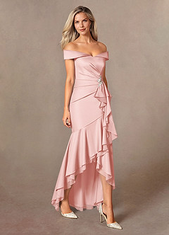 Azazie Billings Kleider für die Brautmutter Meerjungfrau-Linie Schulterfrei Stretch-Satin Kleid Puderrosa image5