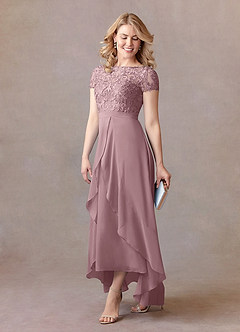 Azazie Mamie Mother of the Bride Dresses Dusty Rose A-Line Lace Chiffon Dress image2