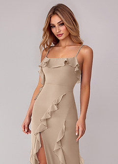 Azazie Malia Bridesmaid Dresses Taupe Sheath Ruched Chiffon Dress image2