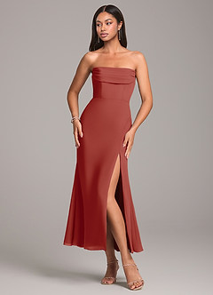Azazie Saige Vestidos de damas de honor Vestido de Terracota de Gasa de Corte Recto Convertible con Vestidos sin tirantes image6