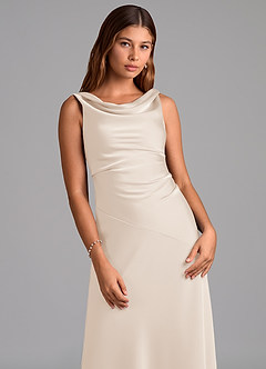 Azazie Nerine Bridesmaid Dresses White Alabaster A-Line Pleated Stretch Satin Dress image6