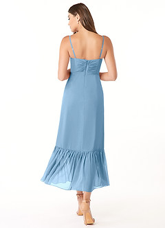 Azazie Justina Jurken voor bruidsmeisjes Jurk van Chiffon met A-Lijn Sweetheart Halslijn Staal Blauw image2