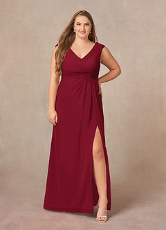 Azazie Sally Final Sale Burgundy A-Line V-Neck Pleated Chiffon Dress image6