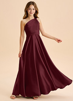 Azazie Charlize Junior Cabernet A-Line Pleated Stretch Satin Dress image5