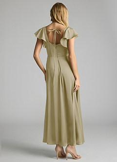 Azazie Bondi 신부 들러리 드레스 A라인 셔링 스트레치 새틴 발목 길이 드레스 image3