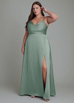 Azazie Sarella Bridesmaid Dresses Silver Sage A-Line Pleated Stretch Satin Dress image6