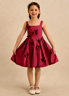 Azazie Lillian vestidos de niña de las flores Vestido Escarlata de Satin Mate de Vestido de princesa con Plisado image3
