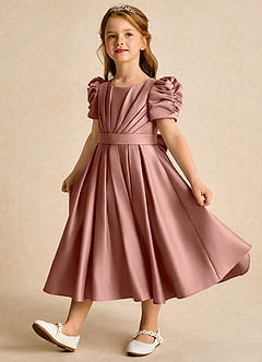 Azazie Miriam Flower Girl Dresses Cedar Rose Ball-Gown Pleated Matte Satin Dress image3