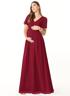 Azazie Verna Abiti da damigella d'onore premaman Abito A-Line Increspato con Scollo a V Chiffon Floor-Length image3