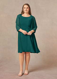 Azazie Shirley Mère de la mariée Robes Robe Trapèze en Mousseline de soie Plissé Scoop Paon image8