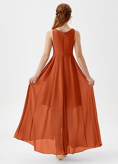 Azazie Lizette Junior Burnt Orange A-Line Pleated Chiffon Dress image5