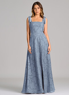 Azazie Debra 신부 들러리 드레스 A라인 포켓이 있는 플로럴 번아웃 바닥 길이 드레스 image4