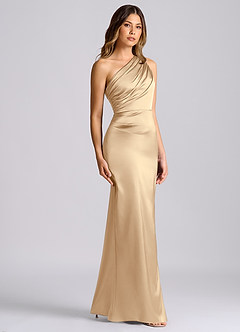 Azazie Akilah 신부 들러리 드레스 인어 한쪽 어깨 스트레치 새틴 바닥 길이 드레스 image3