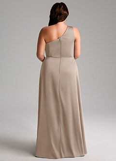 Azazie Brooke Bridesmaid Dresses Taupe A-Line One Shoulder Stretch Satin Dress image10