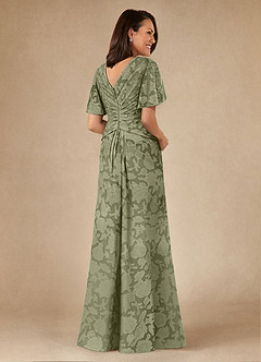 Azazie Emmeline Mother of the Bride Dresses Pistachio A-Line Pleated Floral Burnout Dress image2