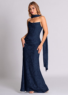 Azazie Sorrel Bridesmaid Dresses Dark Navy Mermaid Corset Floral Burnout Convertible Dress image3