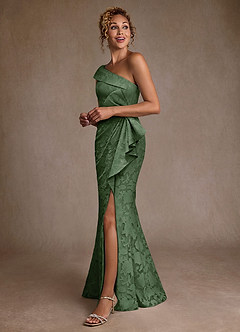 Azazie Hampton vestidos de madre de la novia Vestido de Eucalipto de Devorado Floral de Corte Sirena con Hombro unilateral image2