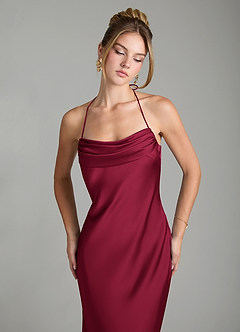 Azazie Mae Brautjungfernkleider Meerjungfrau-Linie Plissee Stretch-Satin Kleid Burgunderrot image3