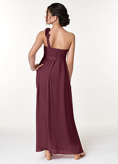 Azazie Flower Junior Cabernet A-Line Pleated Chiffon Dress image6