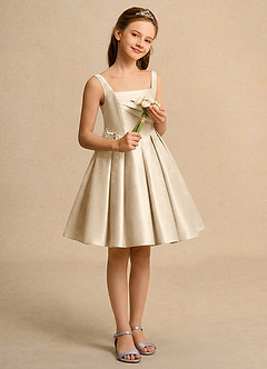 Azazie Jello vestidos de niña de las flores Vestido de Champán de Satin Mate de Princesa con Plisado image4