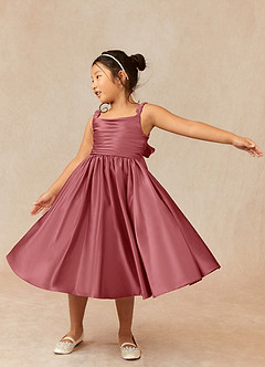 Azazie Cutie Pie Flower Girl Dresses Antique Rose A-Line Pleated Matte Satin Dress image3