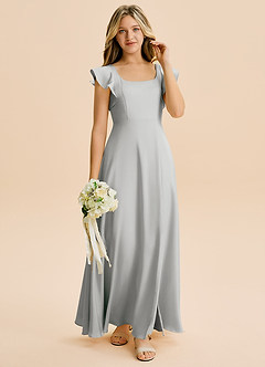 Azazie Bondi Junior Silver A-Line Side Slit Stretch Satin Dress image4