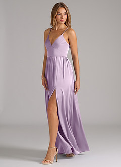 Azazie Aaida Bridesmaid Dresses Frosted Lilac A-Line Corset Stretch Satin Dress image3