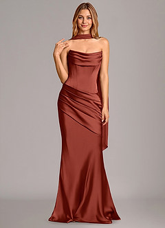 Azazie Pelagia Bridesmaid Dresses Terracotta Mermaid Corset Stretch Satin Convertible Dress image3