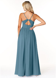 Azazie Dominic Abiti da Damigella Abito A-Line in Chiffon con Scollo a V a Pieghe Bermuda image2