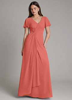 Azazie Kaya Final Sale Salmon Pink A-Line Pleated Chiffon Dress image1