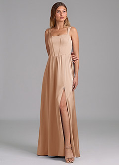 Azazie Rosaline Bridesmaid Dresses English Rose A-Line Side Slit Stretch Satin Dress image4